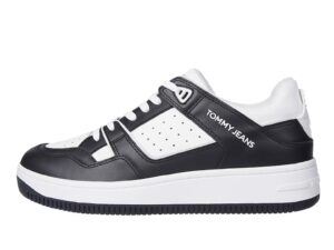 Pantofi sport de piele si piele ecologica - Negru/Alb optic