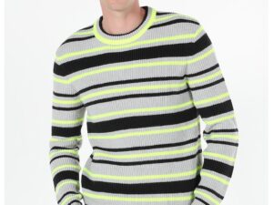 Pulover cu model in dungi - Verde/Negru/Gri deschis