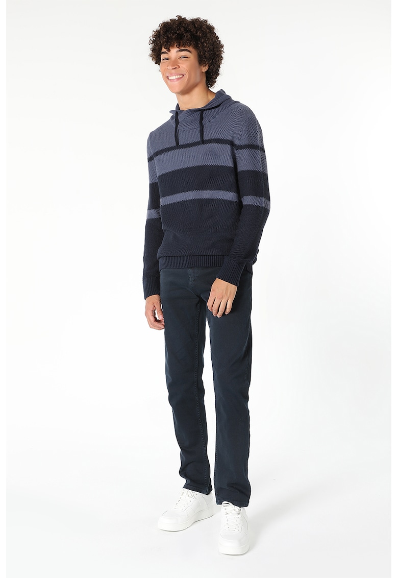 Reducere 85% - Pulover cu model in dungi si decolteu drapat - Bleumarin 1 Pulover cu model in dungi si decolteu drapat - Bleumarin