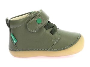 Ghete de piele cu velcro - Maro nisip/Verde feriga