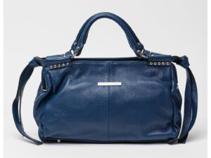 Geanta de piele cu maner si nituri metalice - Albastru indigo