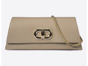 Geanta crossbody din piele cu bareta din lant - Maro deschis