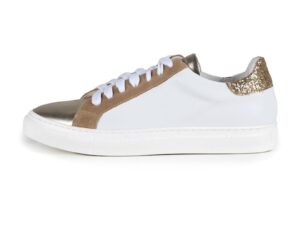 Pantofi sport din piele cu garnituri metalizate - Auriu/Maro camel/Alb murdar