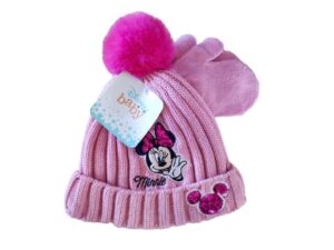 Set caciula si manusi  Minnie - roz - acril - Roz