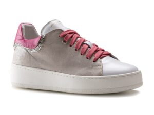 Pantofi sport de piele cu detaliu stralucitor - Alb/Fucsia/Argintiu