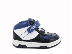 Pantofi sport de piele cu velcro - Alb/Negru/Albastru inchis