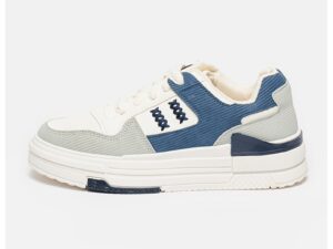 Pantofi sport din piele ecologica cu model in doua nuante - Gri deschis/Albastru inchis/Alb murdar