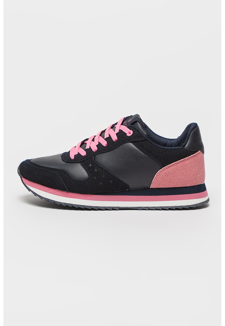 Reducere 75% - Pantofi sport colorblock de piele ecologica - Roz/Bleumarin 1 Pantofi sport colorblock de piele ecologica - Roz/Bleumarin