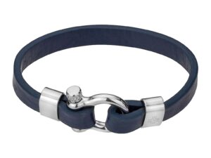 Bratara de piele - Argintiu - Argintiu/Bleumarin