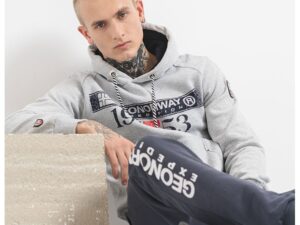 Hanorac din amestec de bumbac cu imprimeu logo Fastlife - Gri melange/Bleumarin
