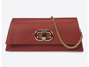 Geanta crossbody din piele cu bareta din lant - Rosu inchis