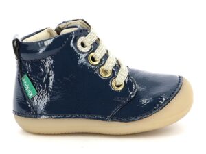 Pantofi sport mid-high de piele lacuita - Albastru inchis/Maro nisip