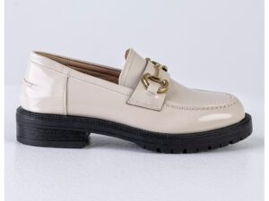 Pantofi loafer de piele ecologica lacuita - Negru/Maro nisip