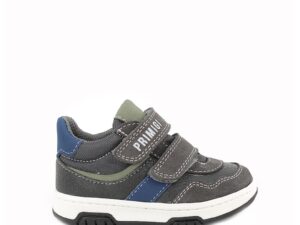 Pantofi sport cu velcro si garnituri de piele intoarsa si piele ecologica - Gri inchis