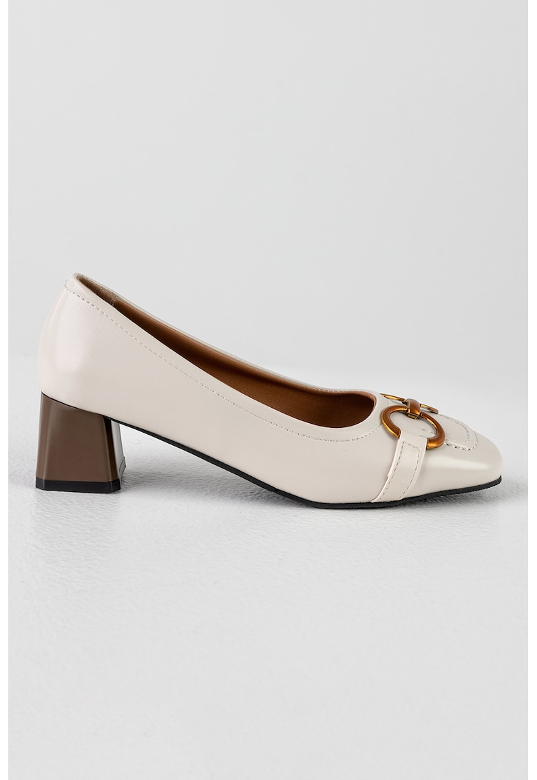 Reducere 76% - Pantofi de piele ecologica cu toc masiv - Alb optic/Bronz 1 Pantofi de piele ecologica cu toc masiv - Alb optic/Bronz