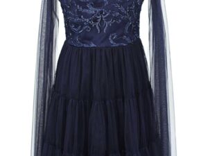 Rochie stratificata din tul cu broderie - Bleumarin