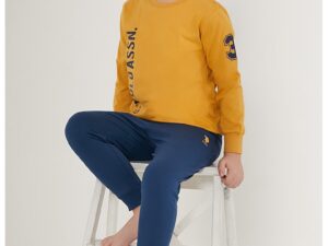 Pijama lunga cu logo - Portocaliu/Albastru inchis