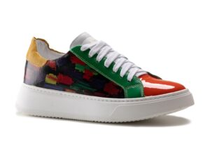 Pantofi sport de piele cu imprimeu - Rosu/Verde/Galben mustar