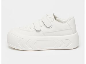 Pantofi sport flatform din piele ecologica cu benzi velcro - Alb optic
