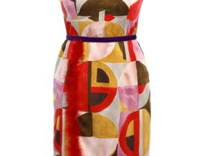 Rochie cambrata fara maneci - Rosu/Roz/Galben mustar
