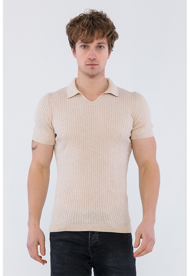 Reducere 87% - Tricou polo striat - Bej 1 Tricou polo striat - Bej
