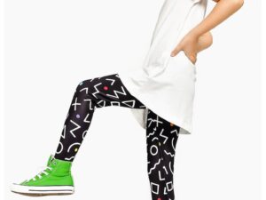 Colanti cu model geometric - Alb/Negru/Verde lime