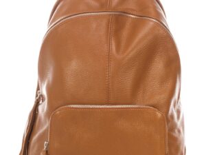 Rucsac din piele cu buzunar cu fermoar - Caramel