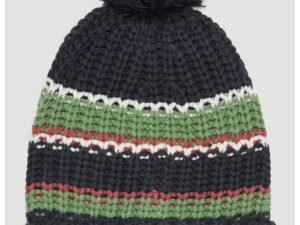 Caciula din tricot cu ciucure - Alb/Verde/Negru