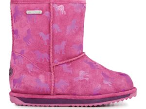 Cizme impermeabile scurte de piele intoarsa - fara inchidere Rainbow-Unicorn - Roz fandango/Roz
