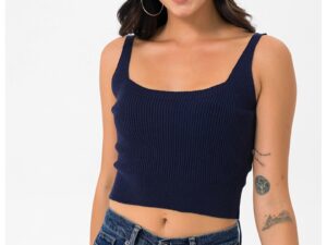 Top crop cu aspect striat - Bleumarin