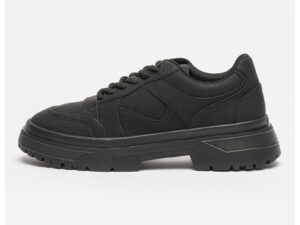Pantofi sport de piele ecologica cu sireturi - Negru