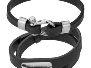 Set de bratari din piele Paul - 2 piese - Negru/Argintiu