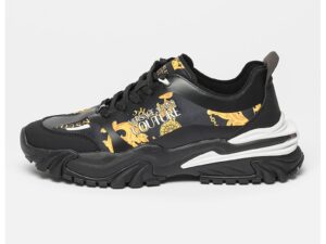 Pantofi sport cu model si garnituri de piele ecologica - Alb/Negru/Galben