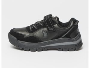 Pantofi sport din piele ecologica cu inchidere velcro - Negru