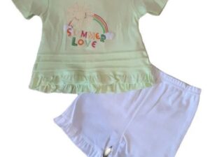 Compleu  Cu Pantaloni Scurti - Model Summer Love Sun - Bumbac - Fete - Maneca scurta - Multicolor