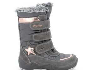 Cizme mid-calf impermeabile cu garnituri de piele intoarsa - Gri inchis