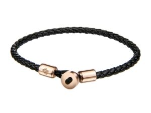 Bratara din piele cu aspect impletit - Auriu/Negru/Auriu rose/Roz