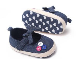 Pantofi SuperBaby - Model AL 13691 cu bulinute albe - Textil - Fete - 6-9 luni - Bleumarin -