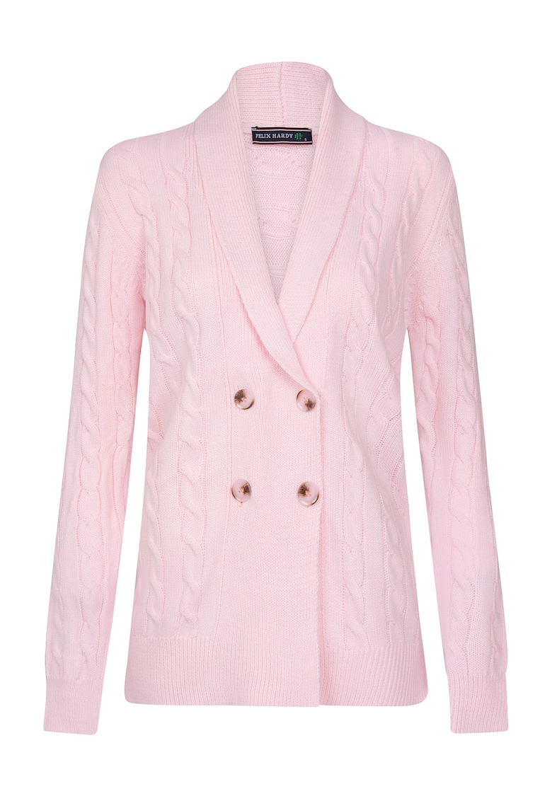 Reducere 86% - Cardigan din amestec de bumbac cu model torsade - Roz deschis 1 Cardigan din amestec de bumbac cu model torsade - Roz deschis