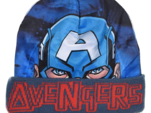 Caciula copii  albastra - 52 - cu imprimeu Captain America - calduroasa - din poliester