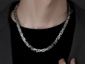 Colier barbati - argintiu - din otel inoxidabil - suflat cu aur 18k - cu zale imbinate - Raoul C9
