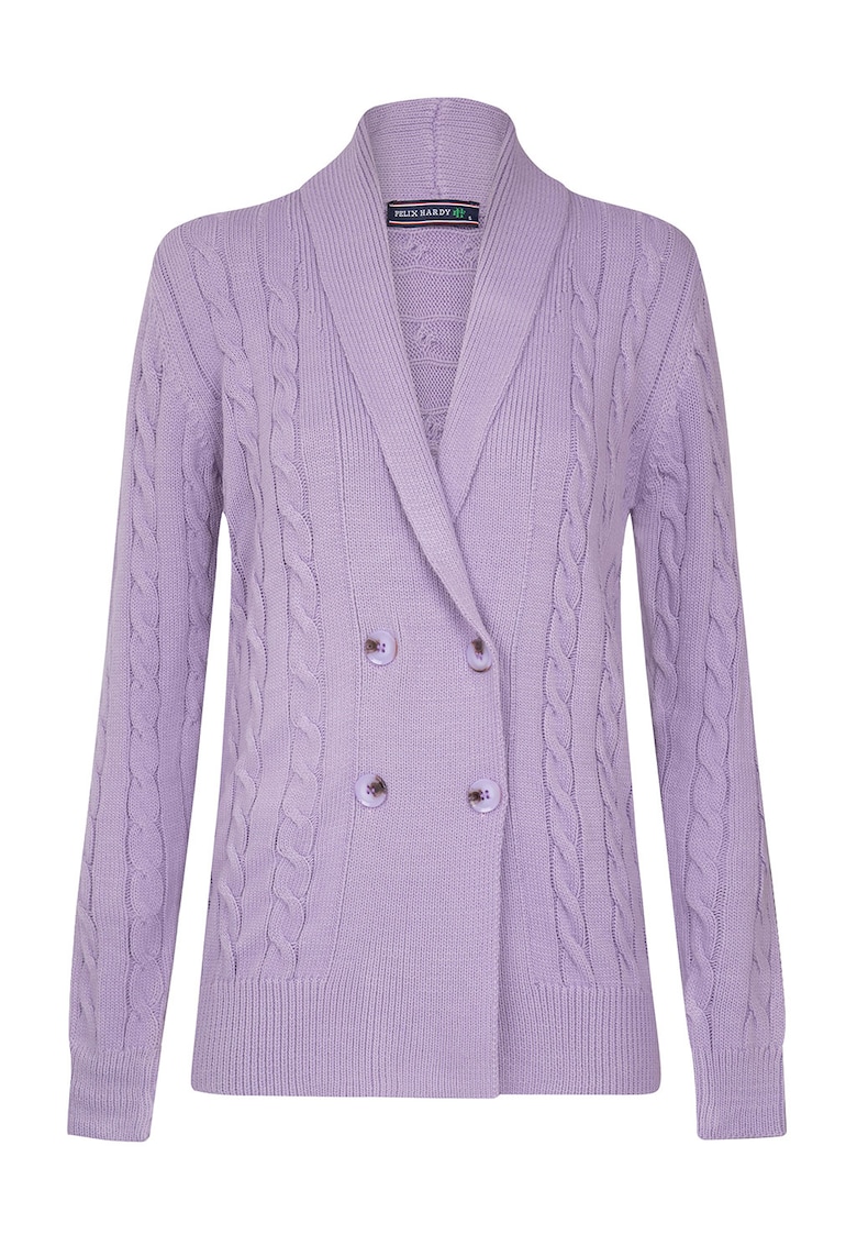 Reducere 86% - Cardigan din amestec de bumbac cu model torsade - Lila 1 Cardigan din amestec de bumbac cu model torsade - Lila