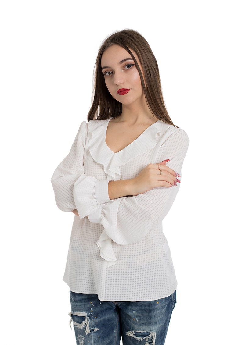 Reducere 87% - Bluza vaporoasa cu volane si decolteu in V Florenta - Alb 1 Bluza vaporoasa cu volane si decolteu in V Florenta - Alb