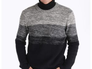 Pulover cu decolteu la baza gatului si aspect in degrade - Bleumarin