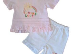 Compleu  Cu Pantaloni Scurti Cu Volane - Model Summer Love - Bumbac - Fete - Maneca scurta - Multicolor
