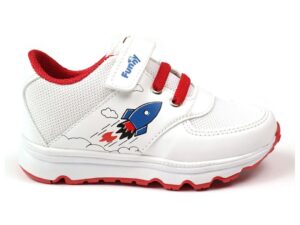 Pantofi sport din piele si material textil cu segment cu inchidere velcro - Rosu/Alb/Albastru