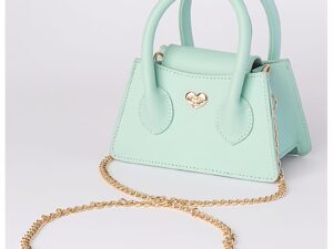 Geanta crossbody din piele ecologica cu bareta din lant - Auriu/Verde pal