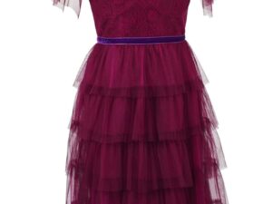 Rochie midi stratificata cu decolteu in V - Visiniu
