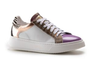 Pantofi sport colorblock de piele - Alb/Auriu rose/Albastru lavanda