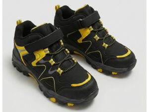 Ghete de piele ecologica cu insertii textile - Negru/Galben